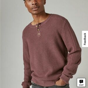 Lucky Brand Mens Long Sleeve Pullover Textured Henley Sweater Maroon Size XXL